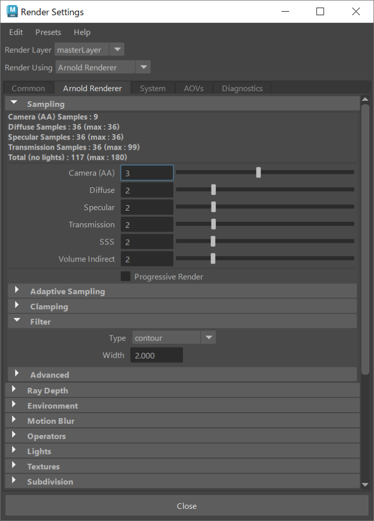 ArnoldのFilterの設定