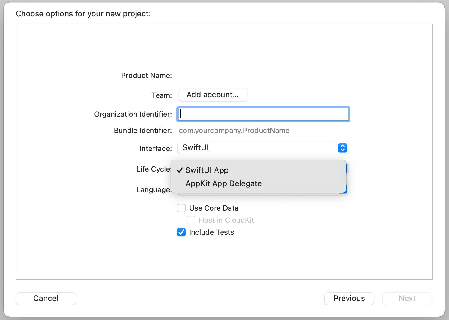 Xcode 12のプロジェクト作成オプション