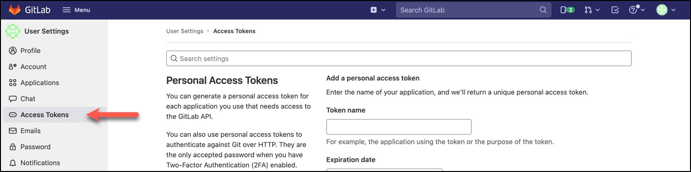 「Access Tokens」を開く